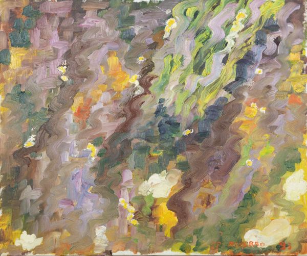 Composition abstraite de lignes ondulées multicolores couvrant toute la surface