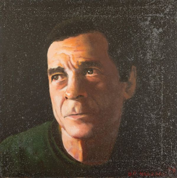 Portrait d'un homme au regard pensif et aux traits marqués.